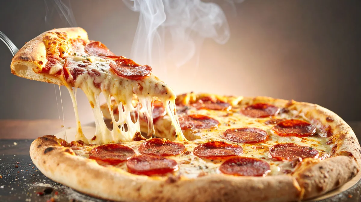 Pepperoni pizza with a slice of melted cheese